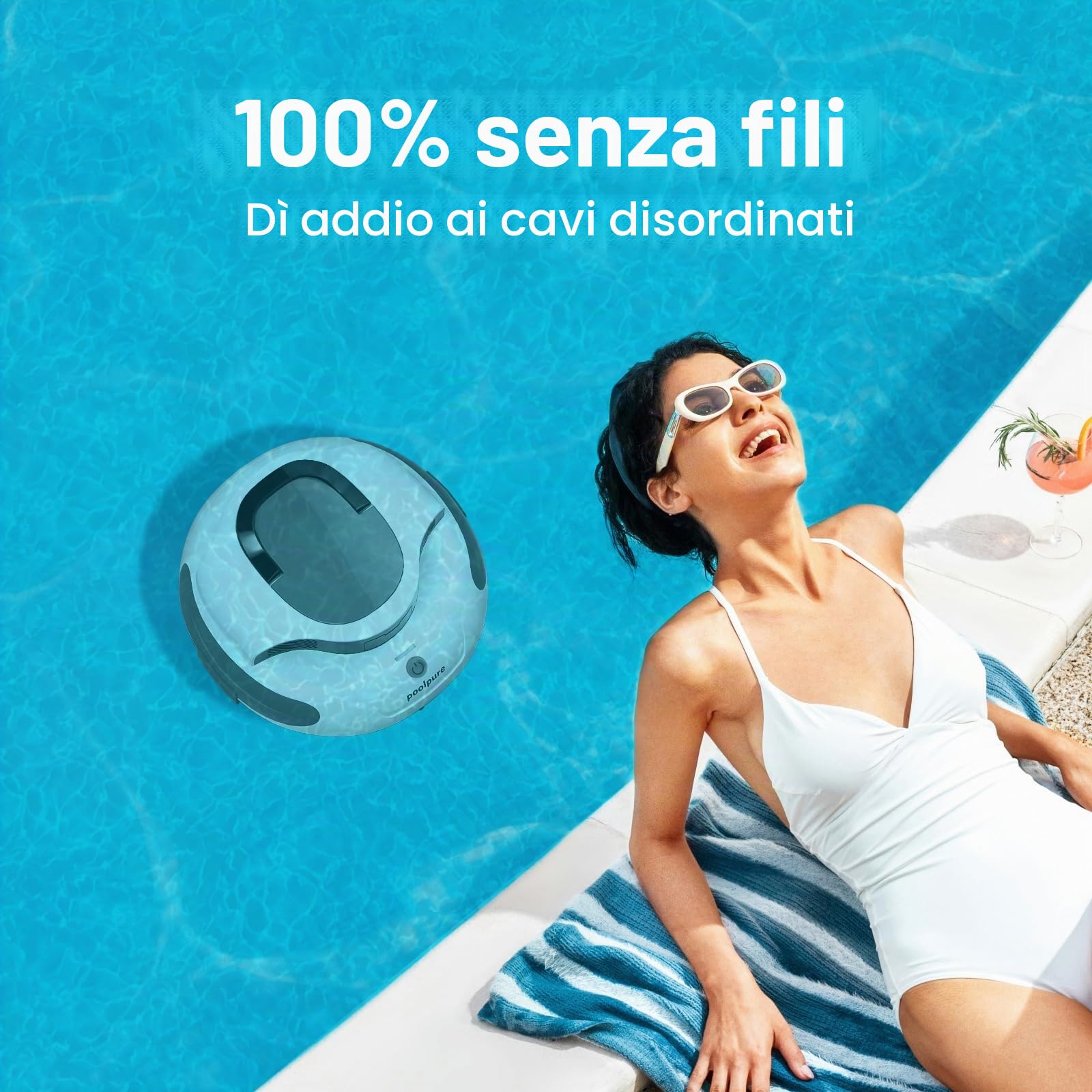 POOLPURE 2026, robot da piscina, batteria da 5000 mAh, pulizia potente, batteria da 120 min, batteria senza fili, aspirapolvere per piscina, parcheggio automatico, indicatori LED, impermeabile IPX8
