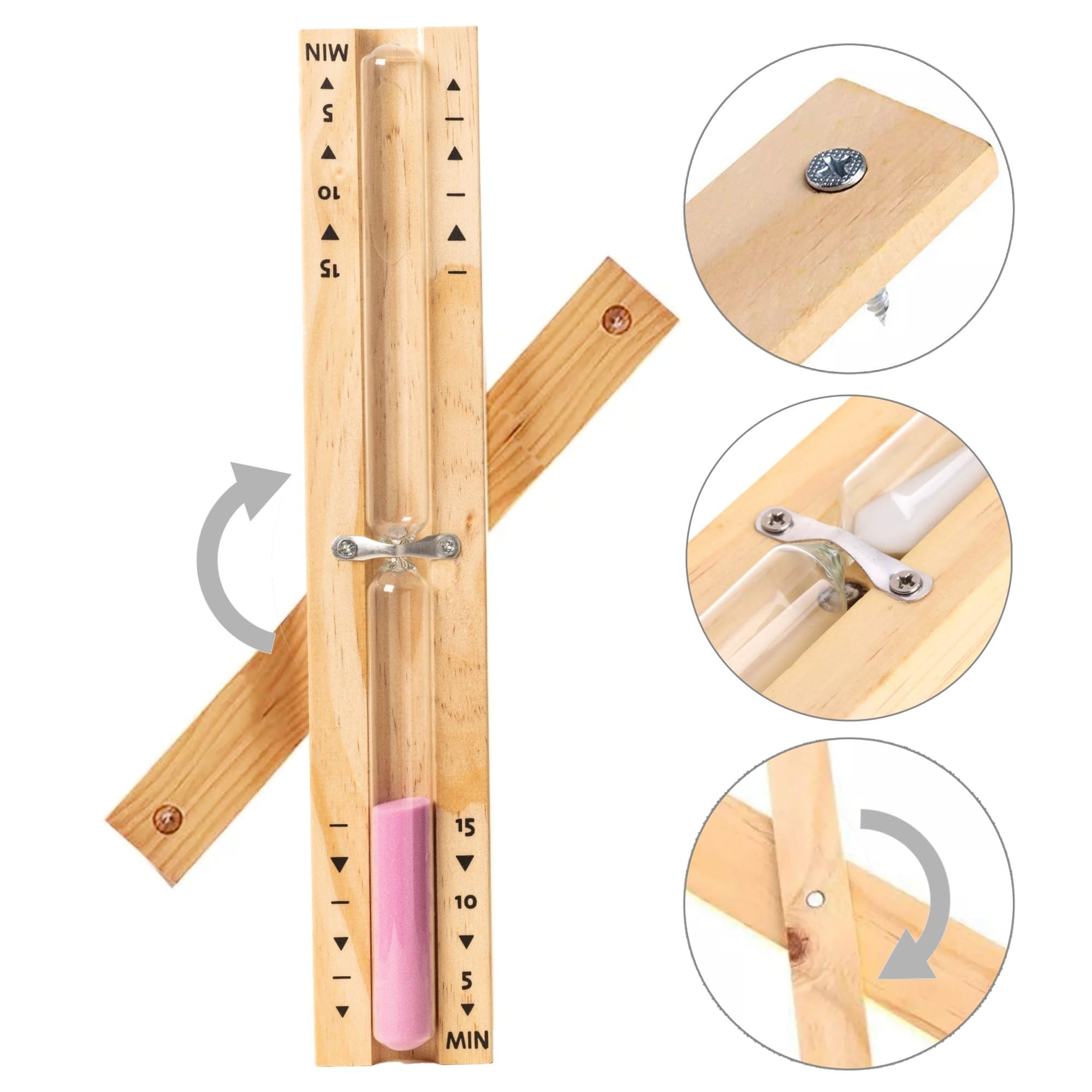 Sablier de sauna en bois de 15 minutes – Horloge murale rotative résistante à la chaleur (rose)