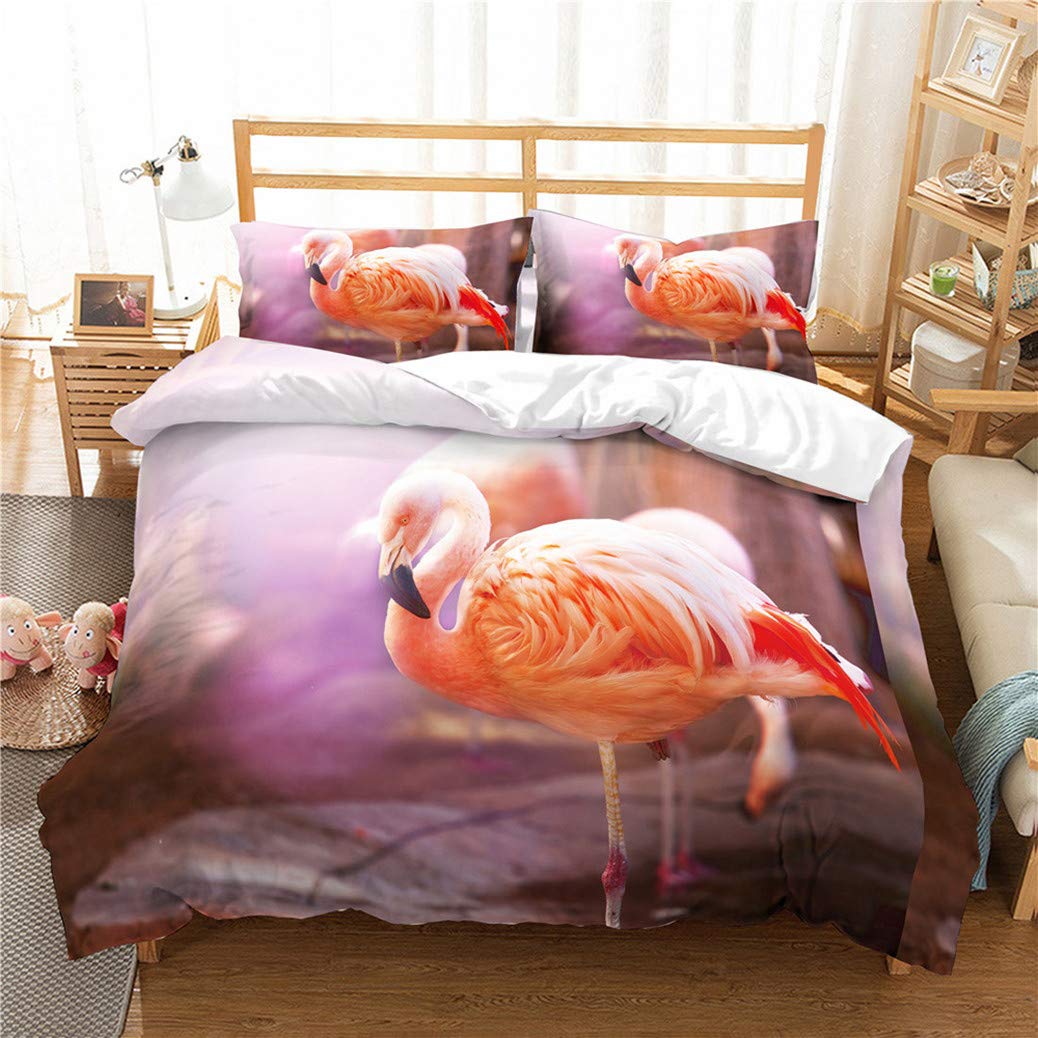 Flamingo Set Biancheria Da Letto In Microfibra 135x200 Cm - Copripiumino Con Cerniera E 2 Federe 50x75 Cm - Rosa, Stampa 3D Per Bambini E Ragazze