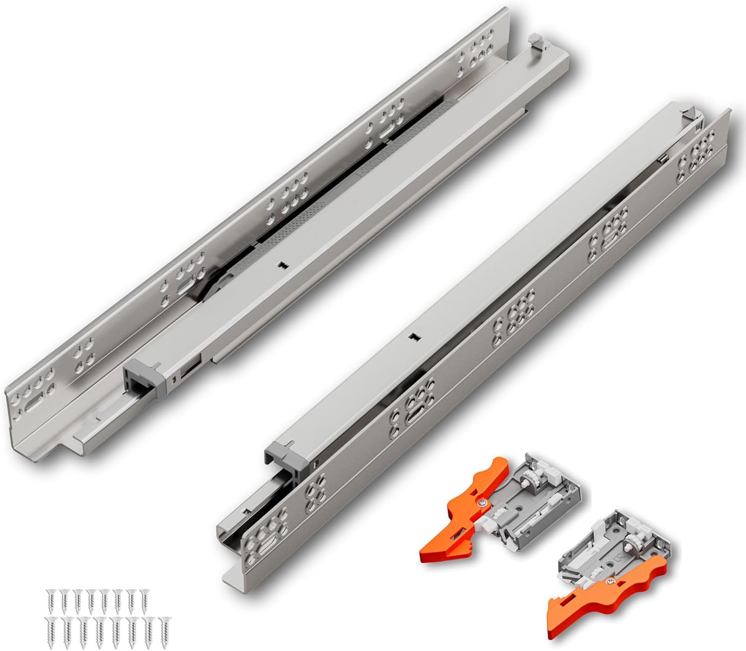 TOUCH 12" (305mm) Push-Open Undermount Drawer Slides with Soft-Close, 75 lb Capacity. Fits 1/2" & 5/8" Panels. Concealed Bottom Mount with 3D Adjustable Locking Device (1 Pair).