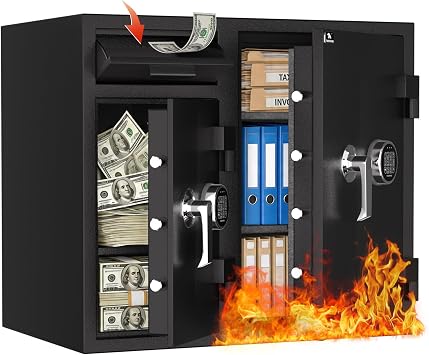 TIGERKING Dual Door Depository Safe with Drop Slot, 10.08 Cu Ft Commercial Cash Safe with Right-Side 45-Min Fireproof Storage, Heavy-Duty Safe for Retail Stores, Restaurants and Offices