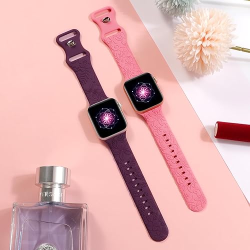 Miniatura 4 de Correa deportiva de silicona con grabado floral compatible con Apple Watch de 1.575 in, 1.614 in, 1.496 in, 1.654 in, 1.732 in, 1.772 in y 1.929 in