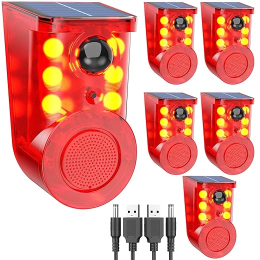 Solar Motion Sensor Alarm Device - Waterproof, Multi-Mode, Wide-Angle Sensing, 110dB Alarm & Strobe Lights for Indoor & Outdoor Security 6Pack