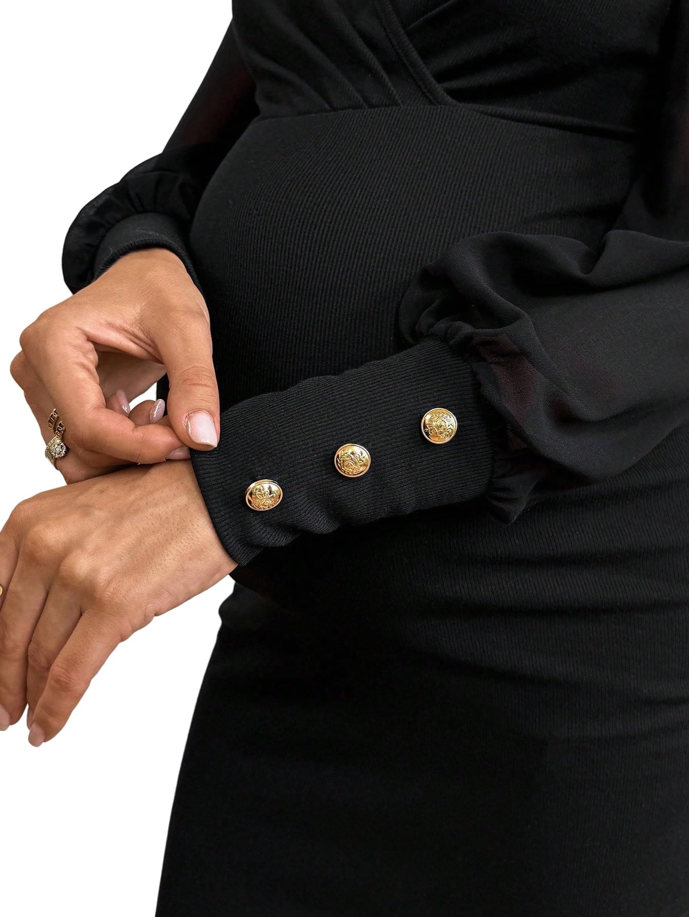 GORGLITTER Elegancka sukienka ciążowa podkreślająca figurę, z rękawami z siateczki, moda ciążowa, sukienka na imprezę, dla kobiet w ciąży, krótka sukienka rekreacyjna