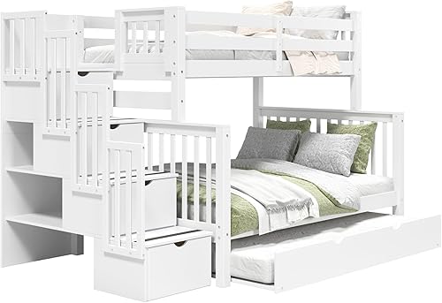 Miniatura 2 de Bedz King BK961-Honey-Trundle-p - Litera con cama nido individual con 4 cajones en los peldaños