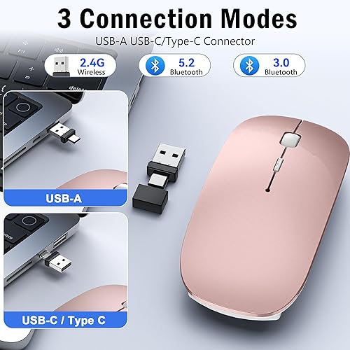 Miniatura 4 de Ratón inalámbrico Jiggler  Ratón de computadora recargable Bluetooth con motor de mouse Jiggler indetectable, mouse USB C óptico delgado de clic