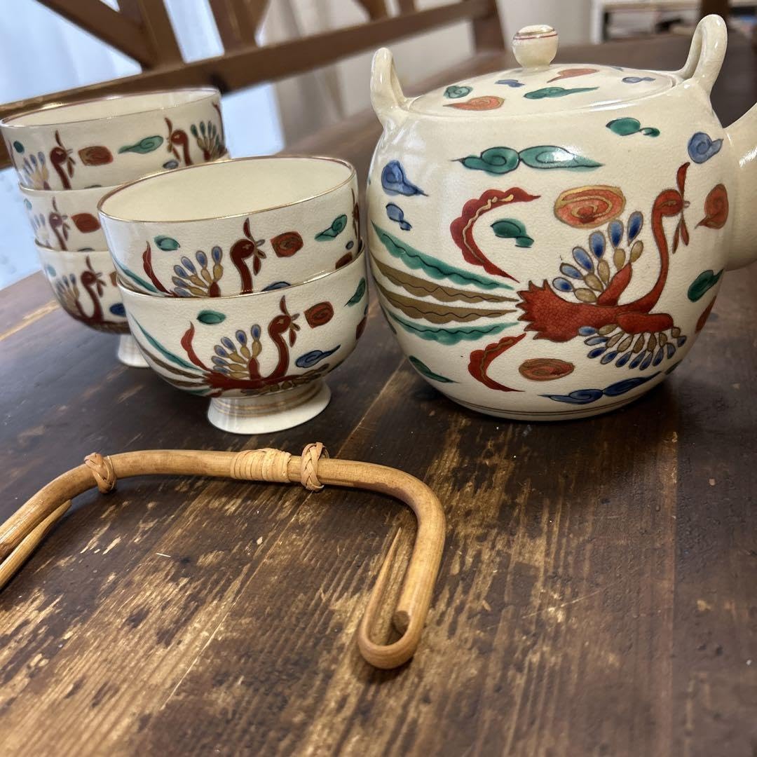Amazon.co.jp: 清水焼 青嵐窯 金彩 赤絵 手描き 茶器セット 急須 