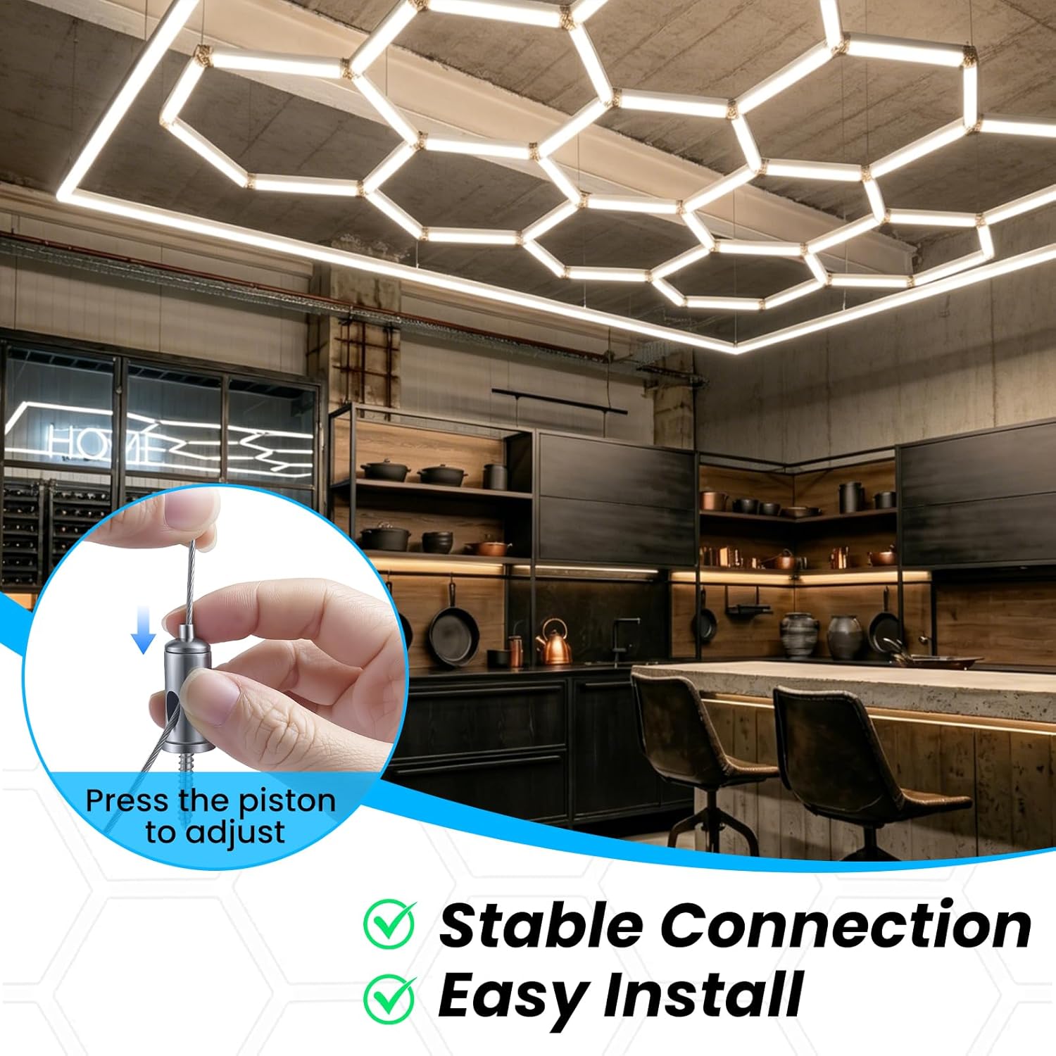 Hexagon Garage Lights Heavy Duty Adjustable Hanging Chains 4 Pack Suspension Cables Kit