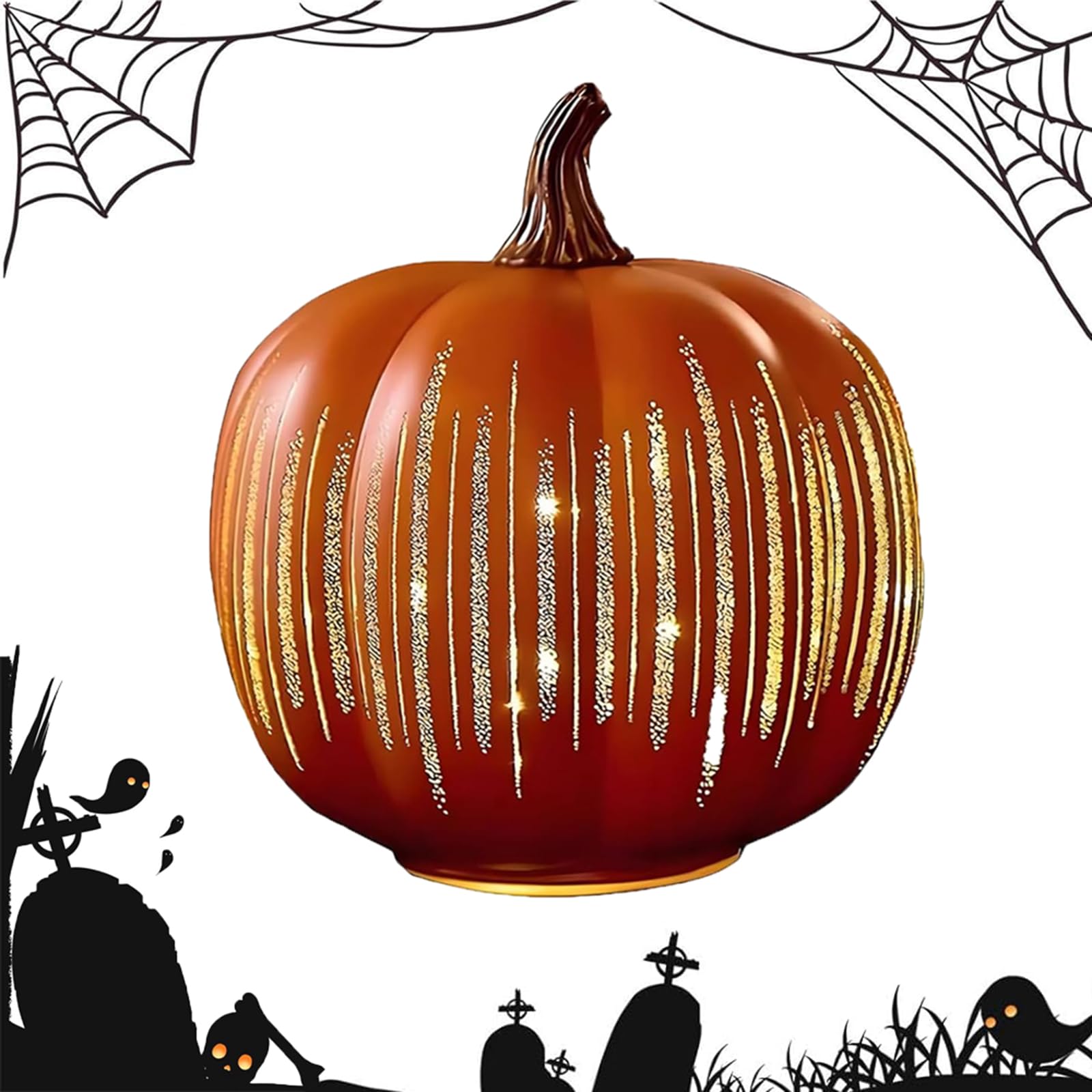 Starry Night Glass Pumpkin, illuminated starry night pumpkins,twinkle light pumpkins,cherishous twinkle led light pumpkins,halloween decorations light up pumpkin decorations,pumpkins night light-L