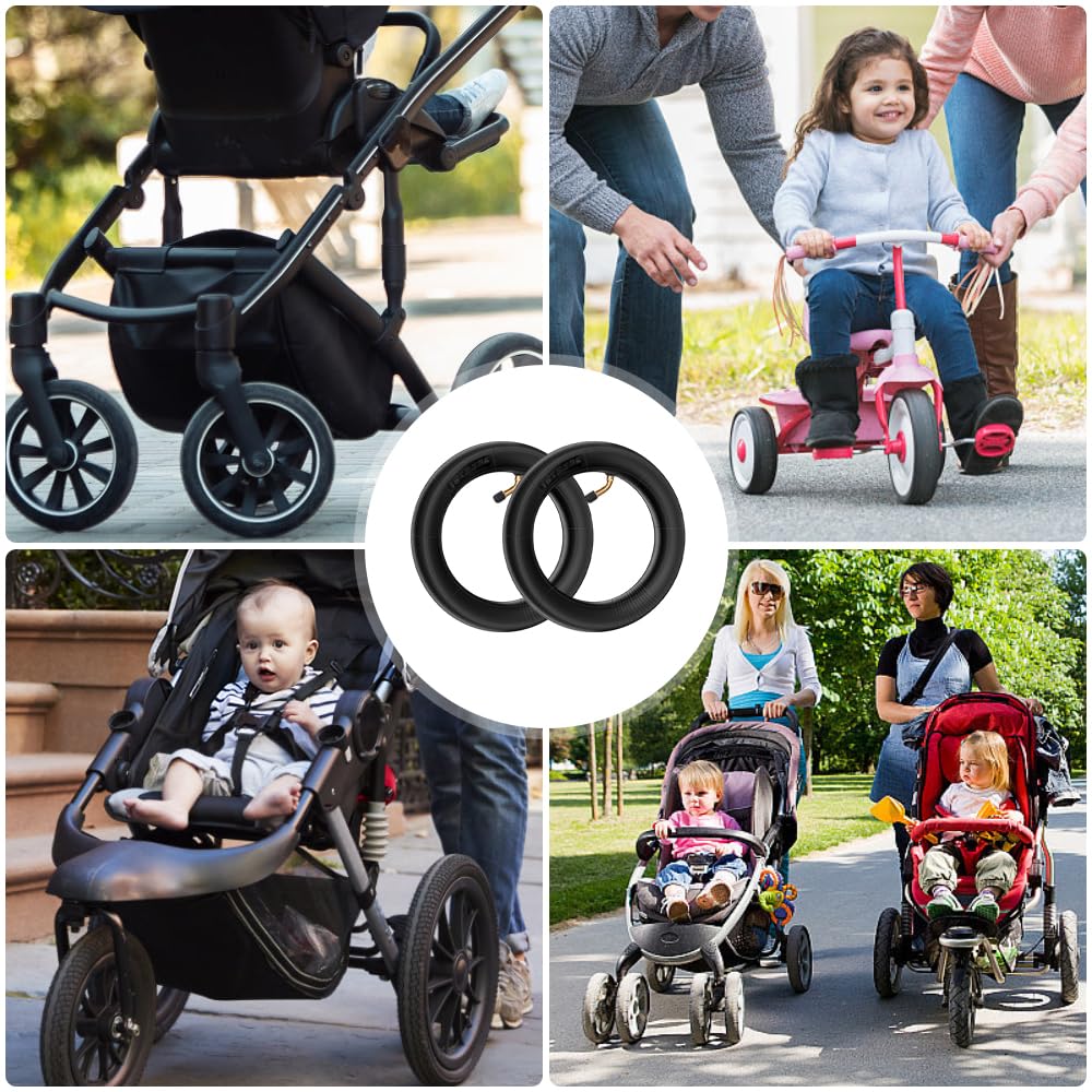 mizikuu Camera d'Aria Da 10 Pollici, 2 Pezzi 10 x 2,0 Tubi Con Angolo Av 45°/45° Per Pneumatici Di Passeggini, Tubo Senza Cuciture, Speciale Miscela Butilica, Con 2 leva per pneumatici, Nero