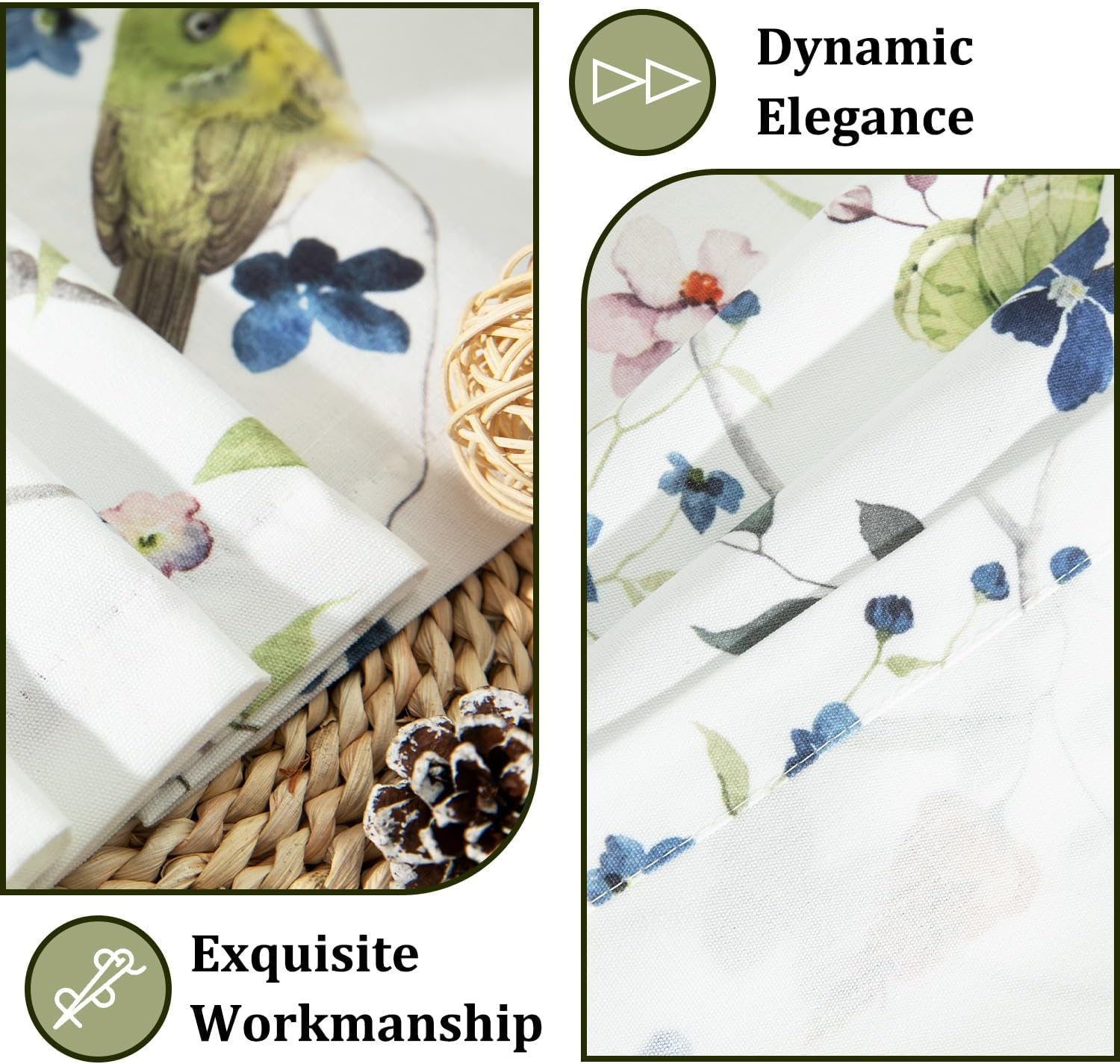 Leeva Birds Printing Curtains for Kitchen Windows, Spring Plants Patterned Valances for Windows, Linen Textured Decorative Valances for Bedroom, 52 x 12, Rod Pocket Top image 4