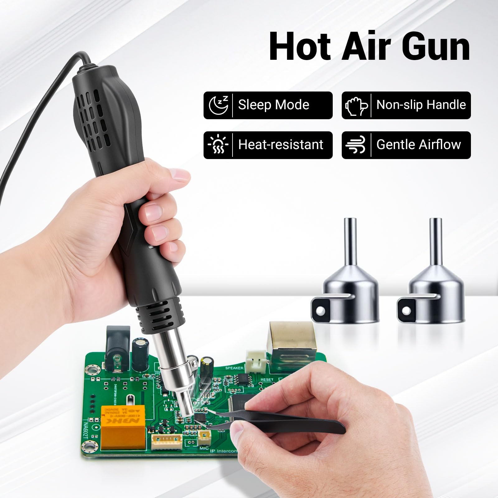 RUIZHI Stazione di Saldatura 2 in 1 Kit Saldatore 100–500°C | Pistola ad Aria Calda 700W con Doppio Display LED, Set di Saldatura per Scuole, Laboratori e Riparazioni