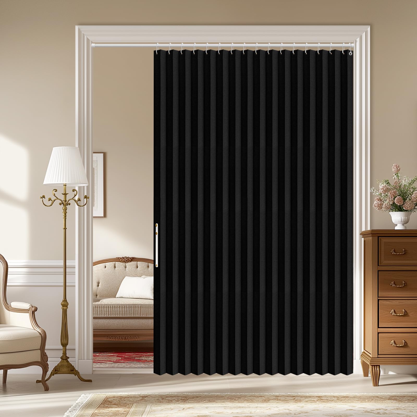 AJAZZ Blackout Accordion Door Closet Curtain Door Curtain Invisible for Bedroom Room Living Room Doorway, Black 72" W x 78" L, 1 Panel