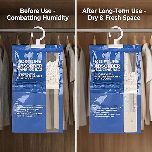 Miniatura 3 de Bolsas deshumidificadoras colgantes absorbentes de humedad – 4 paquetes de deshumidificadores para el hogar, armario, baño, sótano, bolsa colgante