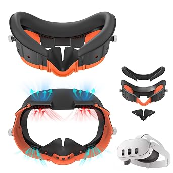 Rechale Face Cover Pad and Facial Interface Compatible with Meta Oculus Quest 3 Accessories, Replaceable Upgraded Sweat-Proof PU Leather Pad, Air-Circulation Design Face Cover Accessorie for Quest 3