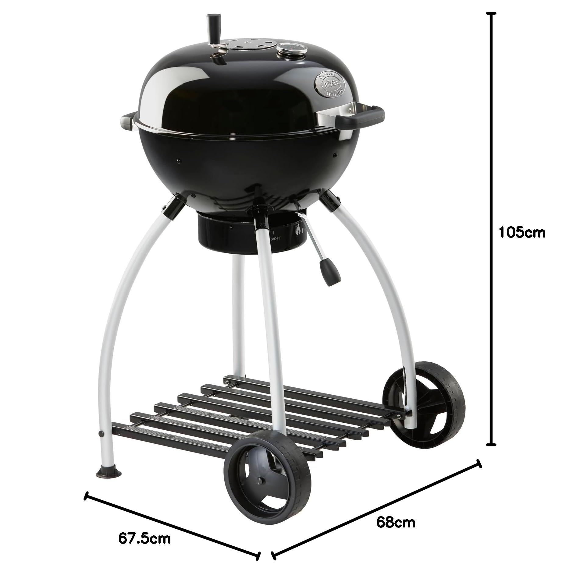 RÖSLE Holzkohle-Kugelgrill No.1 Sport F50, Hochwertiger Kohlegrill mit einstellbarer Luftzufuhr, Deckelscharnier, Deckelthermometer, stabiler Ablage, extra großer Grillfläche und Grillraum
