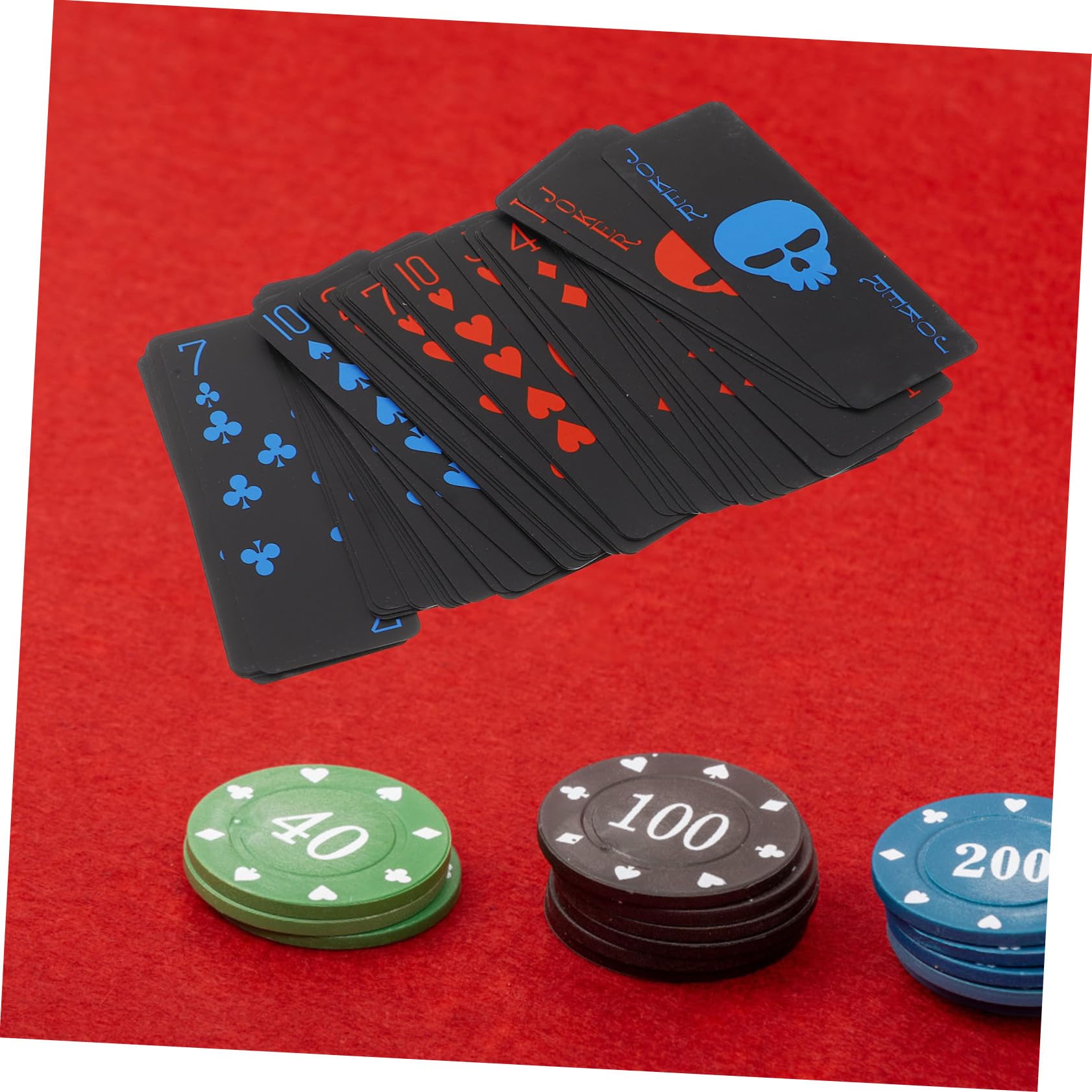 BESPORTBLE Poker Spielkarten aus Mattschwarzem PVC mit Roten und Blauen Totenköpfen Strapazierfähig und Langlebig für Erwachsenenspiele Kartendeck für Partys und Familienspiele