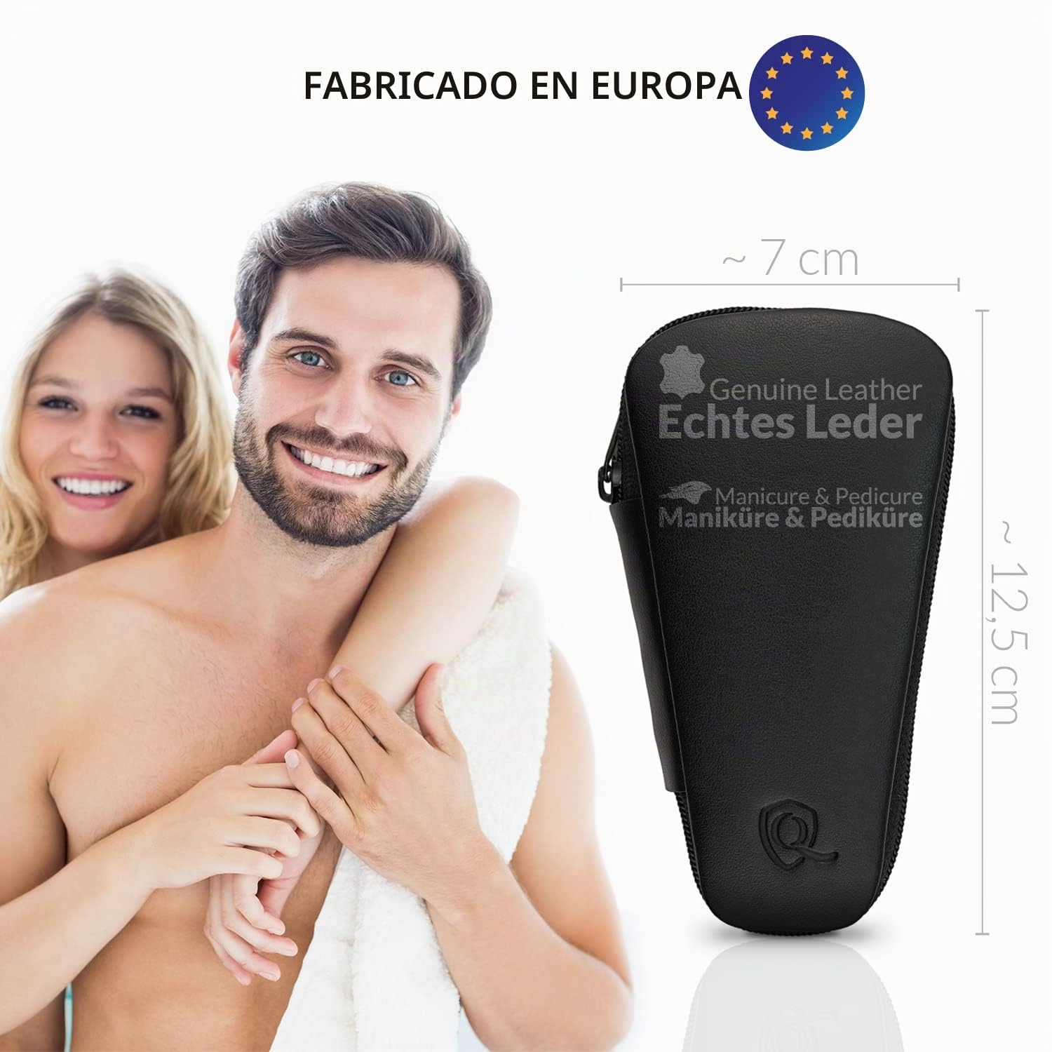 marQus - Set manicura y pedicura de 5 piezas para hombre y mujer, con estuche de cuero auténtico, fabricado en Europa, ideal para viaje