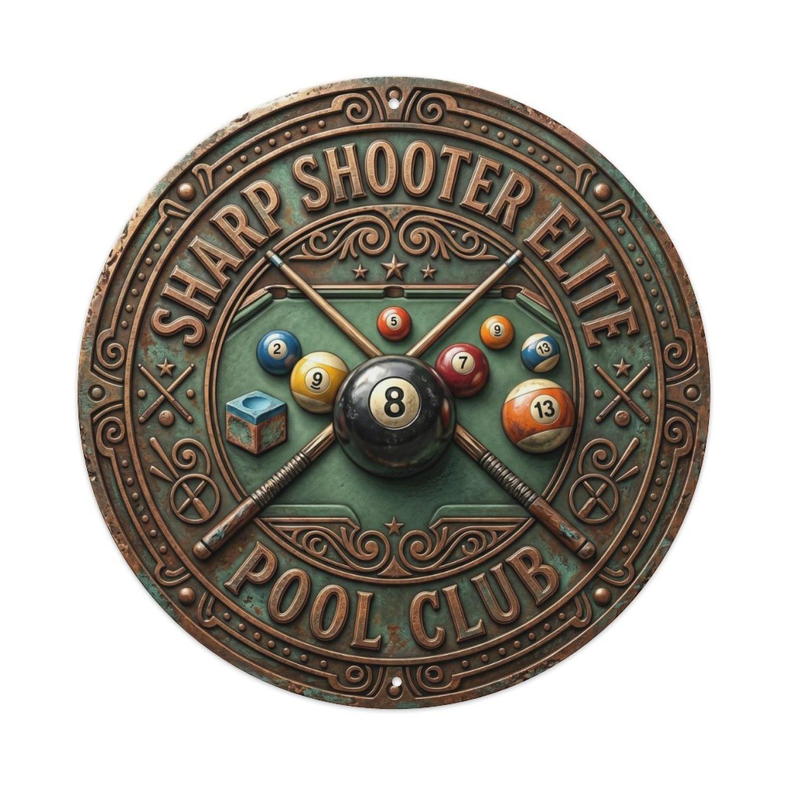 Cwbufd Vintage Style Sharp Shooter Elite Pool Club Vintage Metal Tin Sign Plaque Wall Decor For Cafe, Club Bar, Office, Garden Metal Poster 8X8inch