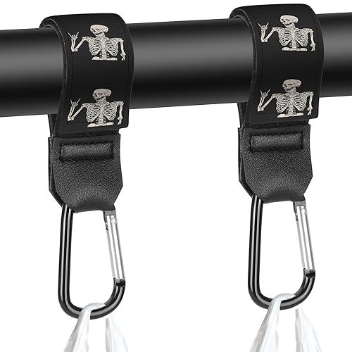 Correas para cochecito, bolsas de pañales con ganchos para mamá, carrito de compras universal, billetera, mochila - 2 paquetes (calavera)