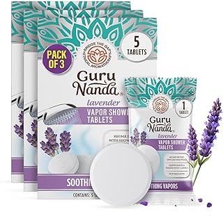 GuruNanda Lavender Vapor Shower Tablets, Clean-Dissolving Aromatherapy Shower Steamers with Lavender & Menthol, Soothes & Promotes Relaxation, Ideal for Gifting, 15 Count