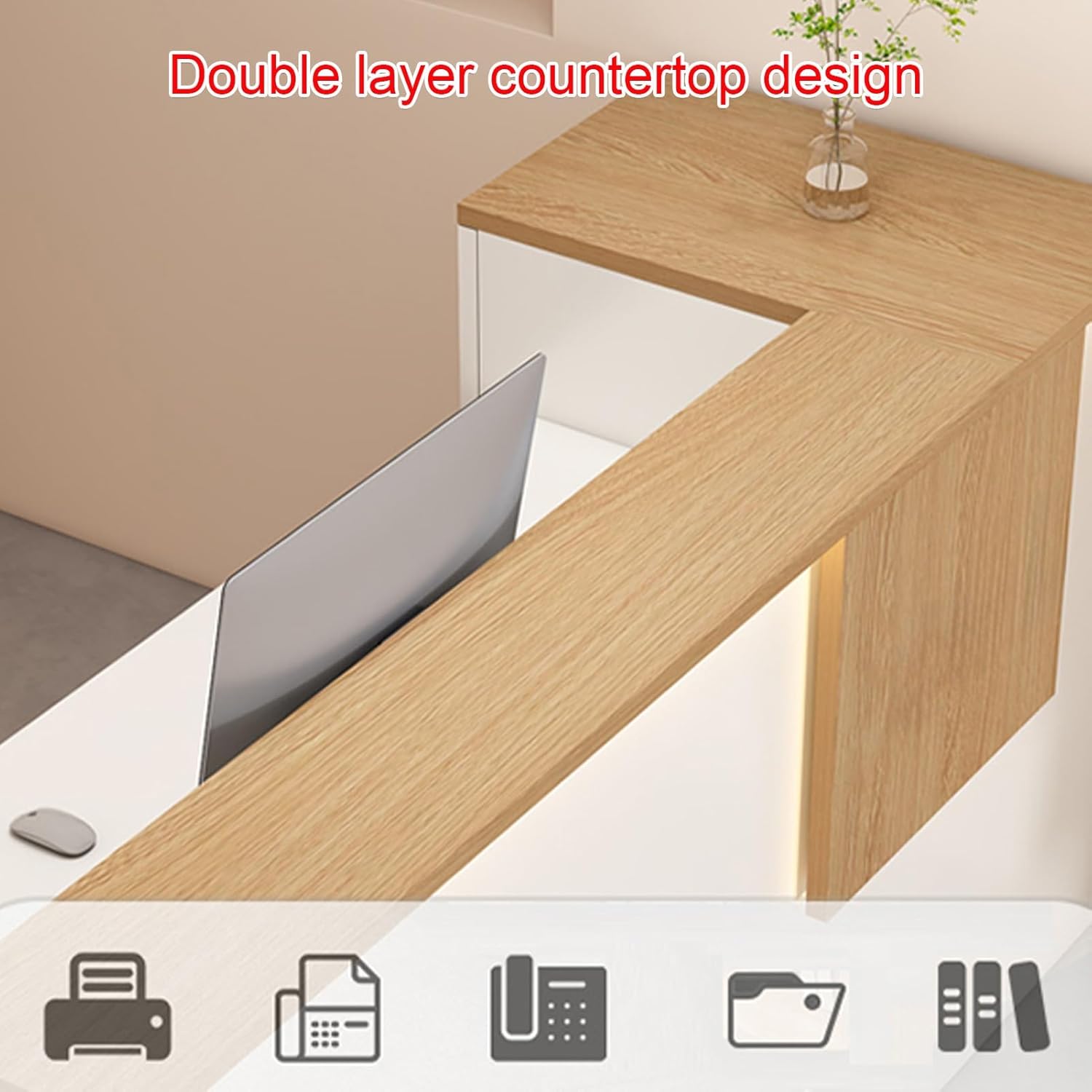 Reception Desk with Counter, Front Desk Reception, Reception Room Table with Lockable Drawers, Reception Counter Desk for Home Office and Office(White R,100cm/39.3in)