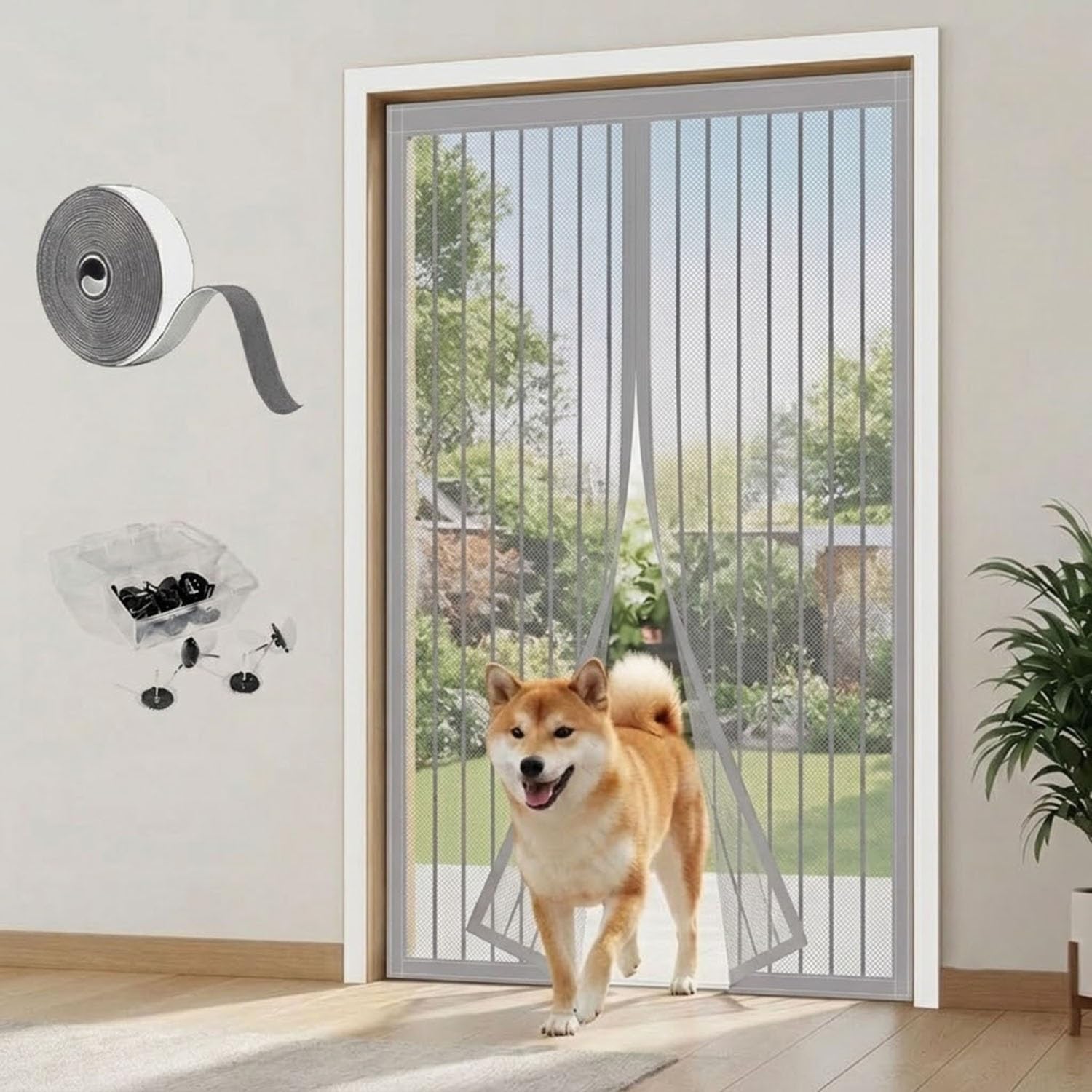 Rideau Moustiquaire Aimantée pour Porte Coulissante Magnétique Insectes | Protection anti-moustique sans perçage fraîcheur d'air optimale filet robuste idéal pour couloir et(Gris,W145xH250cm)
