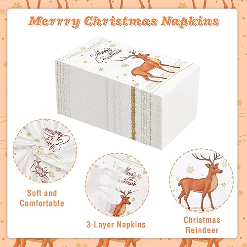 Miniatura 5 de Homlouue 100 servilletas de papel de Navidad, 3 capas de reno, servilletas de Navidad para fiestas de Navidad, fiestas de Navidad, toallas