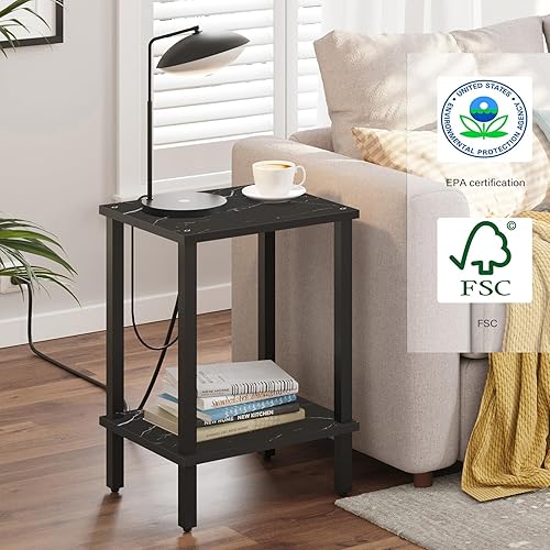 Miniatura 61 de TUTOTAK TB01BK035 - Mesa auxiliar, mesita de noche con estante de almacenamiento de 2 niveles, para espacios pequeños, 2 unidades Negro,Marrón,Gris