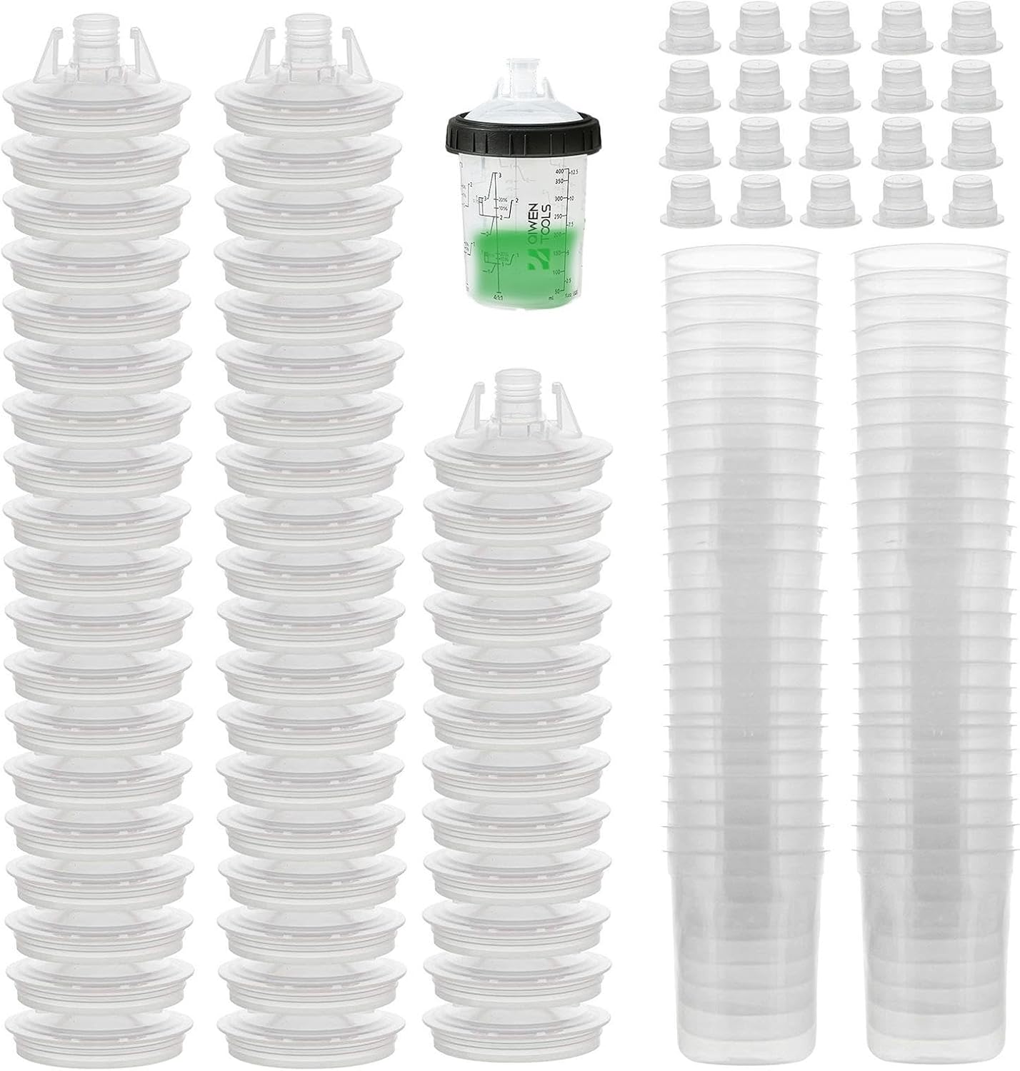 Automotive Mixing Cup - Paint System Hard Cup, Auto Paints Mixing System, Spray Painting Kit With Clear Scale, Spray | Includes 50 Lids & 20 Plugs | Reusable Paint Tools For Car Painting