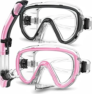 2-Pack Snorkel Gear for Adults | Enhanced Anti-Fog & Anti-Leak Snorkeling Mask | Breath-Free Dry Snorkel | 180° Panoramic View with Quick-Dry Bags