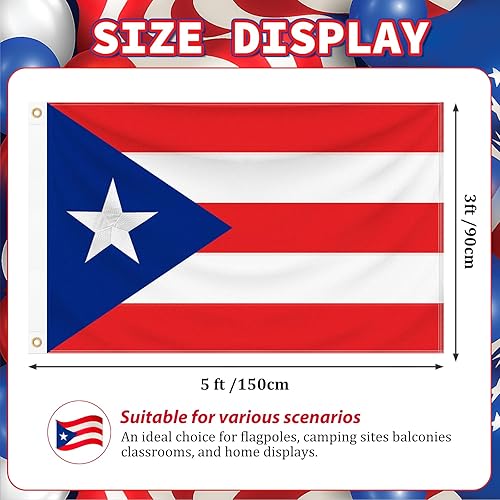 Miniatura 2 de Bandera de Puerto Rico de 3 x 5 pies para exteriores, tela de poliéster 210D resistente  Estrella bordada y cuatro filas cosidas extremos con 2