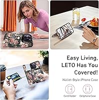 Vista 138 de LETO para iPhone 15 Pro Funda tipo cartera - Tapa tipo folio con patada - Diseños de moda - Tarjetero - Funda protectora para mujeres y niñas - 6.1