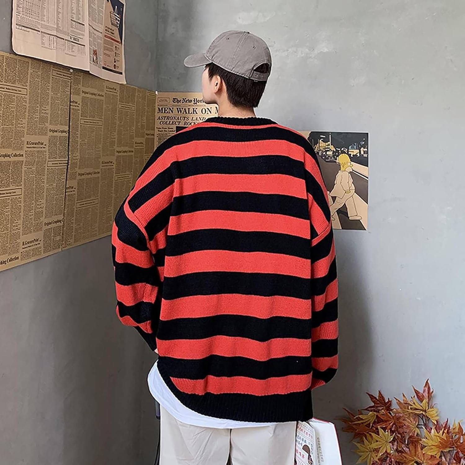 Men Casual Long Sleeve Striped Sweaters Oversized Knit Pullover Autumn Winter Fashion Sweater Jumpers Tops - Image 5