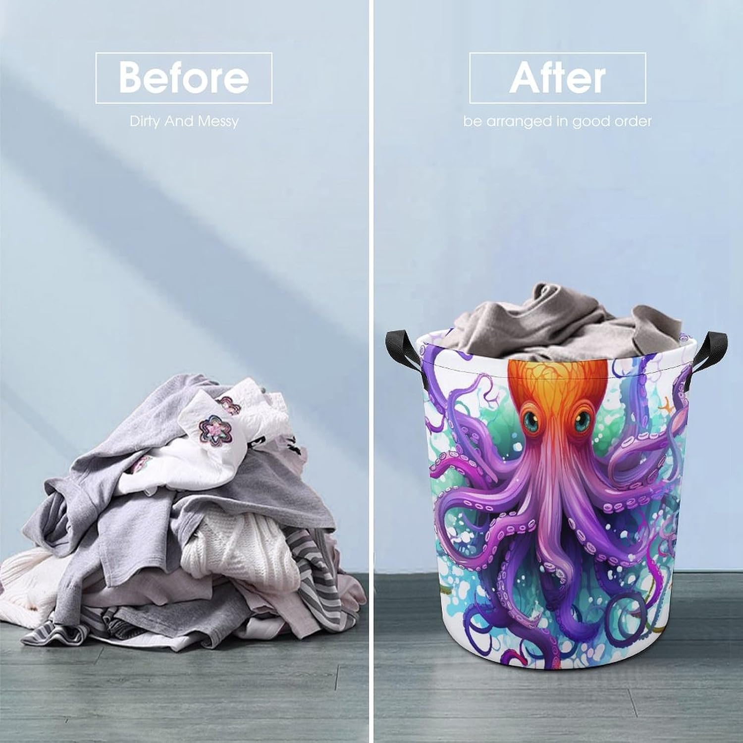 Colorful Octopus Laundry Basket Foldable Oxford Cloth Laundry Hamper Tote Bag Clothes Toy Storage Bucket For Bathroom Laundry Bedroom 44x35cm image 5