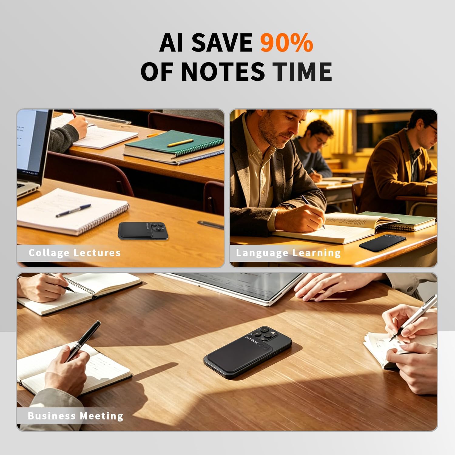 Waytronic AI Voice Recorder, APP Control, Transcribe&Summarize&Translate with AI, Support 108 Languages, Pocket AI Note Taker for Lectures, Meetings, Calls, Only Work with iPhone
