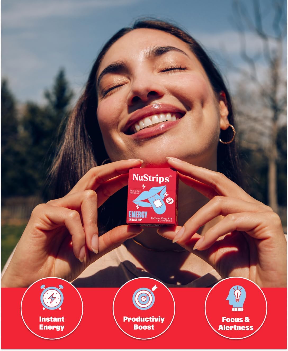 NuStrips™ Fast-Dissolving Energy Strips with 50mg Caffeine, L-Theanine & Vitamin B12 – Instant Energy & Focus Without Jitters or Crash – Works Faster Than Coffee – Refreshing Lemon (30 Strips) - Image 2