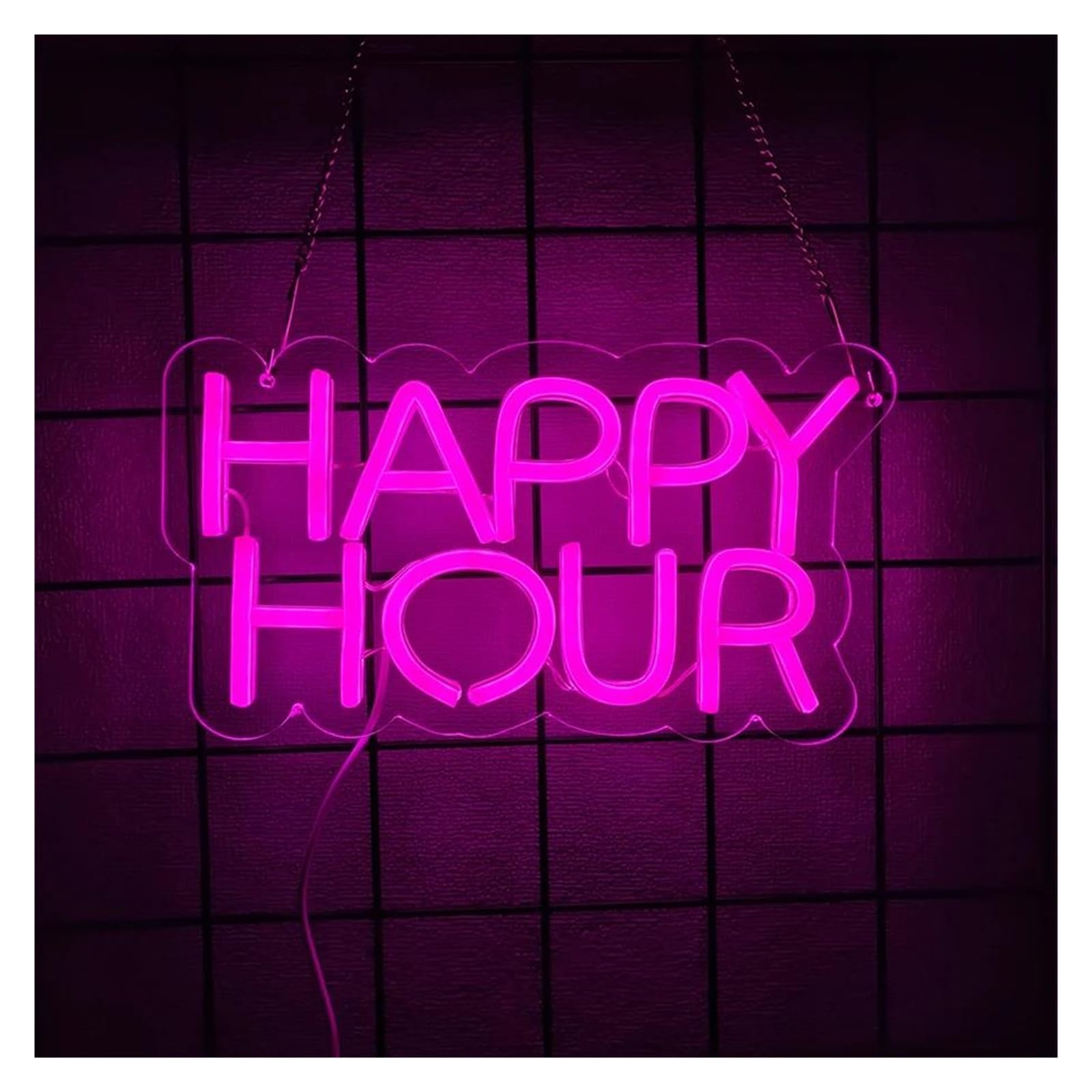 LEMST Signs Lamp Happy Hour Neon Sign, Pink Letter Light USB Power Supply, Used for Bedroom, Bars 16cmх28cm