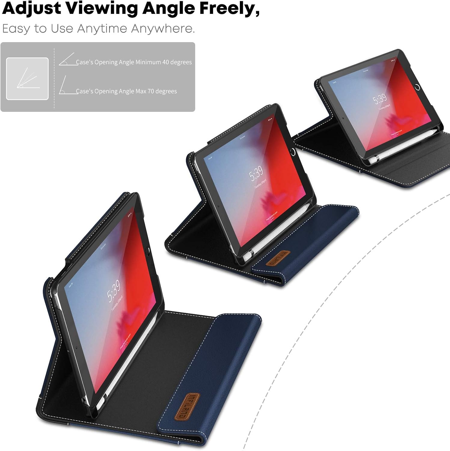 Infiland iPad Mini 5 Case, Multi-Angle Business Case Cover Pencil Holder with Built in Pocket for Apple iPad Mini 5 7.9-inch 2019 Release (Auto Wake/Sleep), Navy