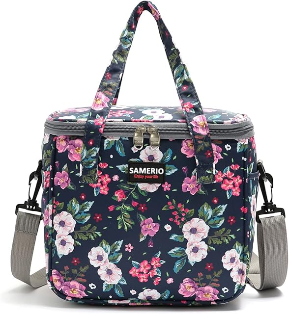 SAMERIO Lunch Bags for Women Insulated Lunch Box for Girls Adults Student Cooler Lunch Tote Bag with Adjustable Shoulder Strap and Front Pocket Perfect for School Office Work Picnic