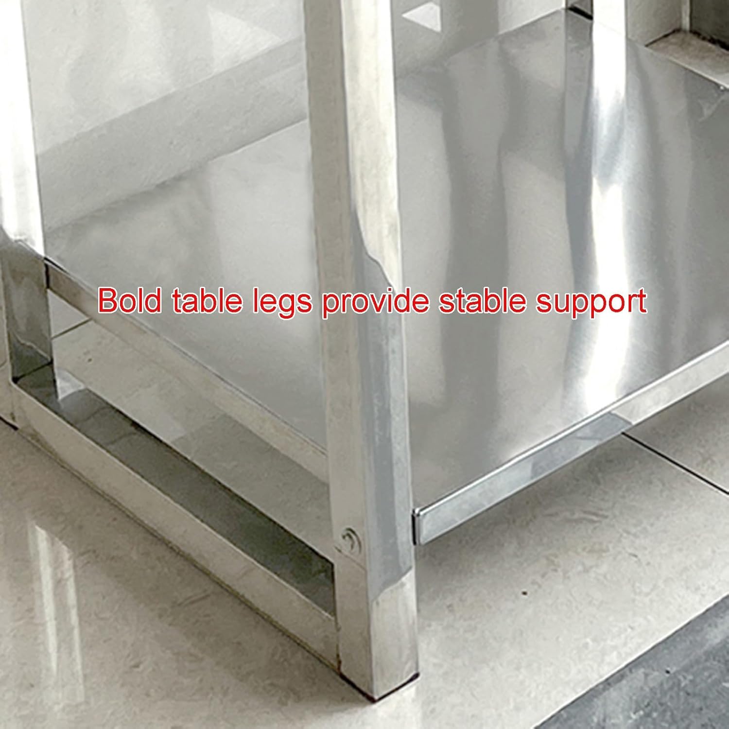 2-Layer Stainless Steel Work Table Household Water Proof and Rustproof Fish Tank Rack Silent Non-Slip Foot Pad Kitchen Worktop Load 300kg