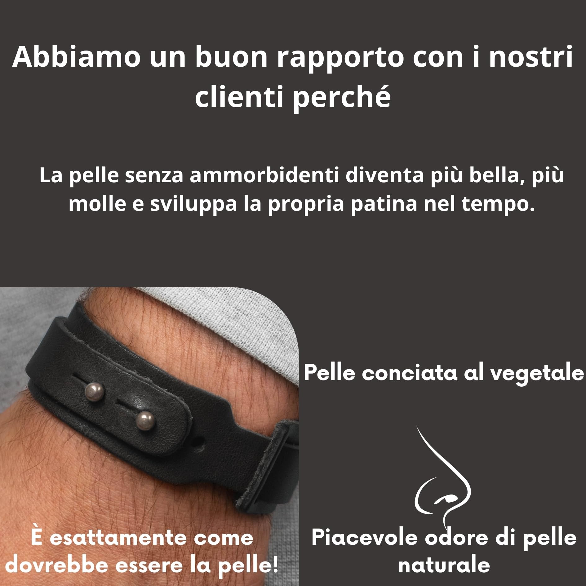 Simaru Bracciale in Vera Pelle 25 mm - Unisex - Conciato Vegetale - Borchie a Vite Resistenti - Anallergico