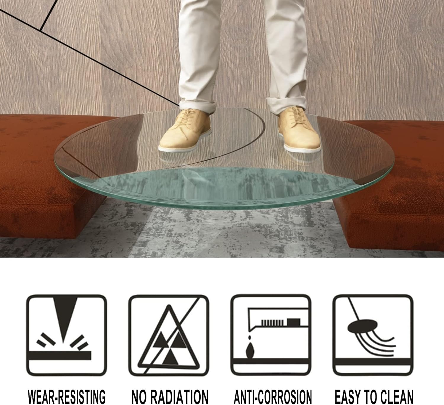 28" inch Round Glass Table Top - Tempered Glass, 1/2" Thickness, Beveled Polished Edge