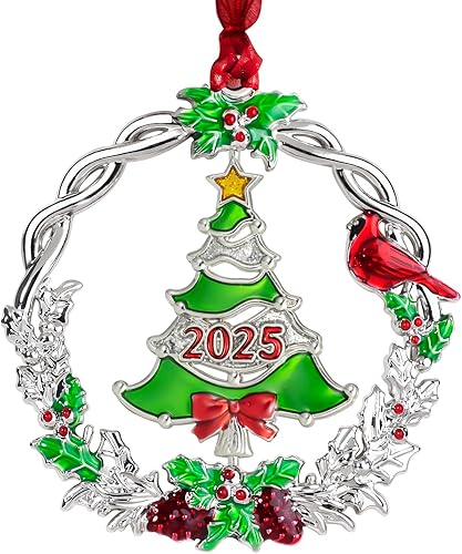 Miniatura 8 de Adorno de árbol de Navidad de metal plateado colgante giratorio colgante colgante colgante decorativo regalo recuerdo (1 paquete 2023)