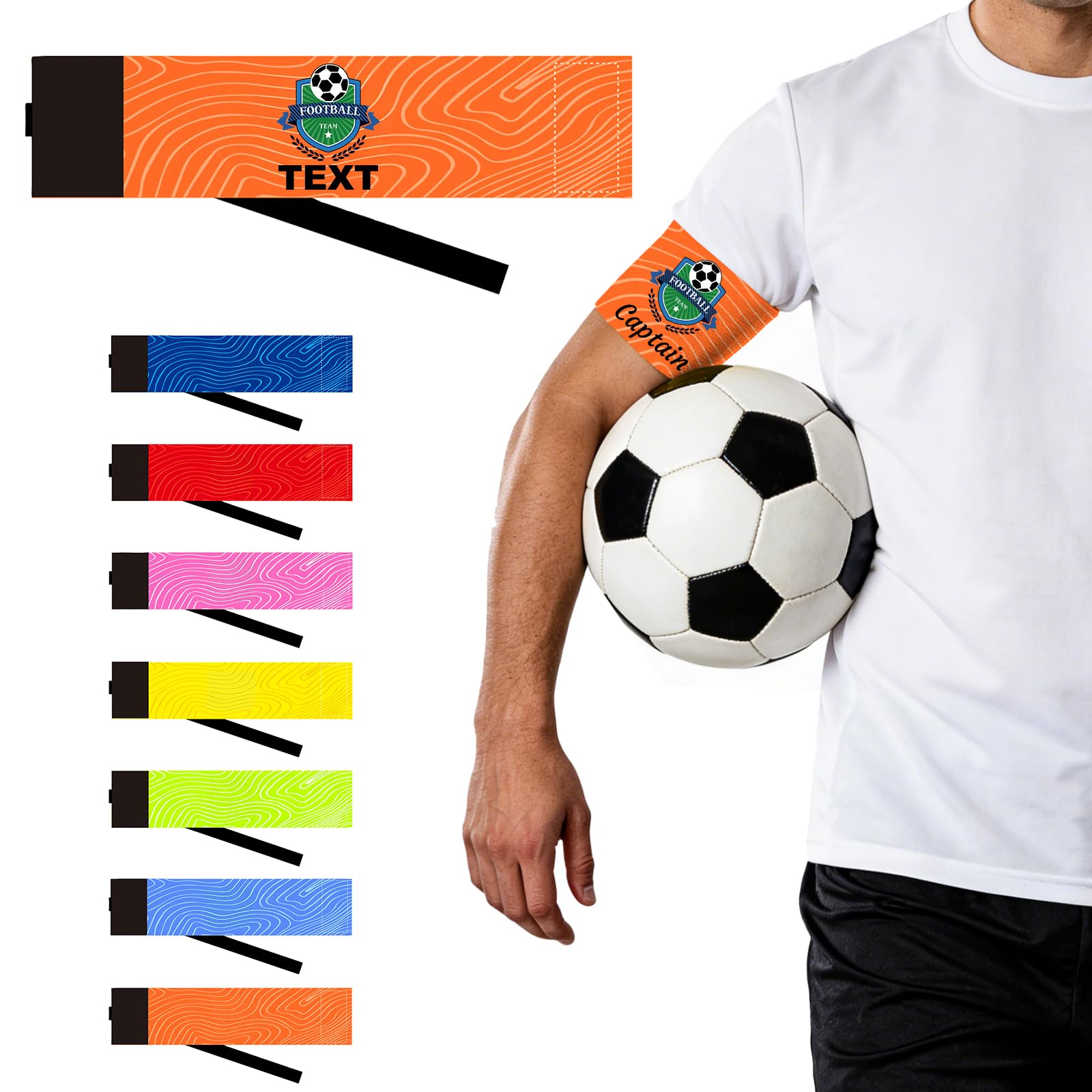 Personalised Captains Armband for Adult & Youth, Custom Arm Bands with Your Logo and Text, Personalised Captain Armband for Football, Hockey, Rugby & Netball (Orange, Premium Print)