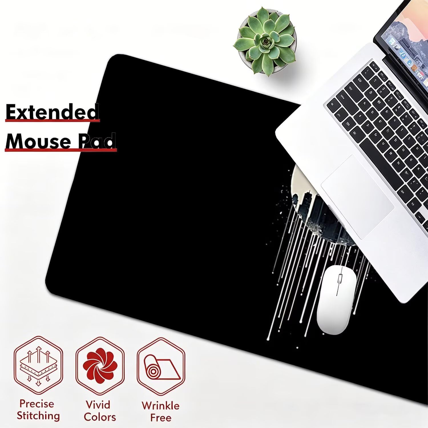 Tappetino Mouse Gaming XXL, Mousepad 1200x600x4mm nero luna-2 0x0-247 | Tappetino Scrivania con Base in Gomma Antiscivolo Bordi Cuciti per Computer, PC, Migliora la Precisione e la Velocità