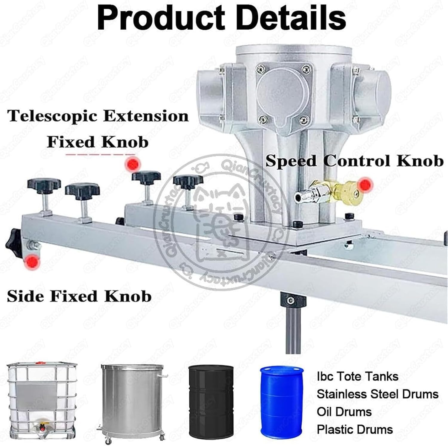 1000L Paint Mixer, Air Agitator Tank Mixer Machine, Stainless Steel, with Telescopic Support (72-120cm), for High-Viscosity Paints, Resins & Adhesives(A,01)