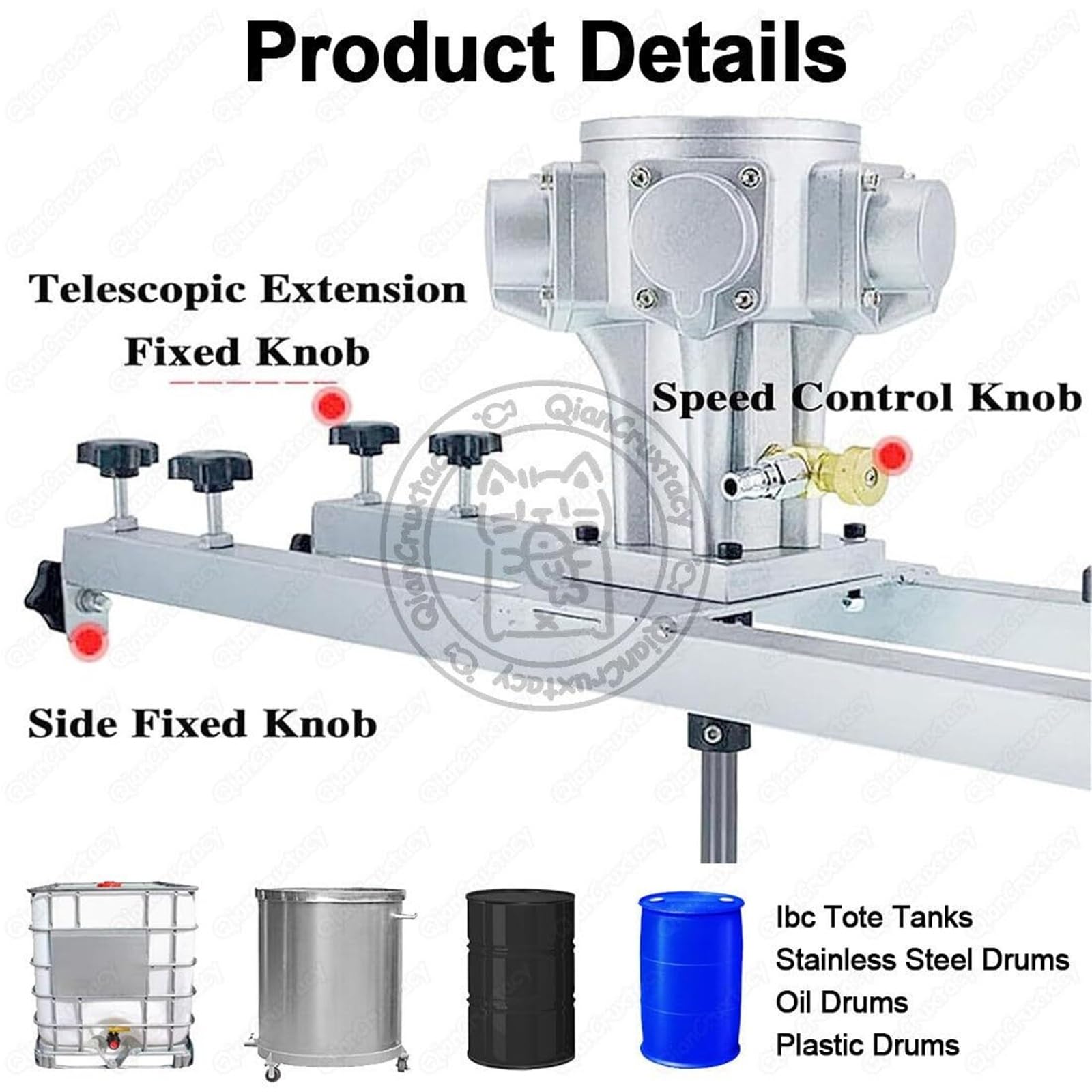 Mezclador de pintura de 1000 L, máquina mezcladora de tanque con agitador de aire, acero inoxidable, con soporte telescópico (72-120 cm), for pinturas, resinas y adhesivos de alta viscosidad(A,02)