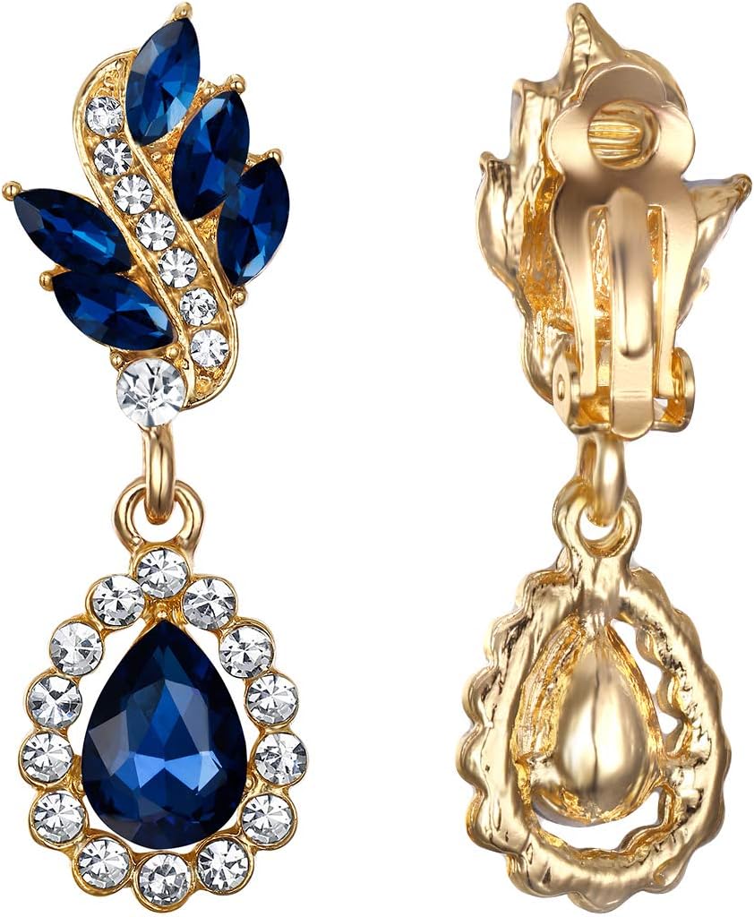 EleQueen Women's Austrian Crystal Art Deco Tear Drop Dangle Earrings Clip-on - Image 5
