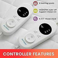 Vista 2 de MATBEBY Protector de colchón térmico tamaño King, funda de colchón eléctrica con doble control y 8 ajustes de calefacción, calentador de cama con 4